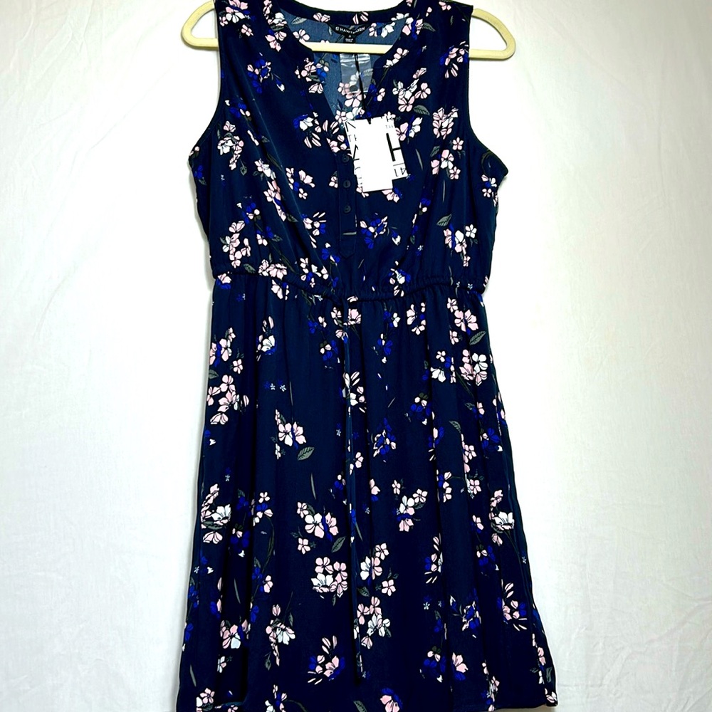41 Hawthorn Navy Blue Floral Midi Dress Size Large Cinch Waist Sleeveless